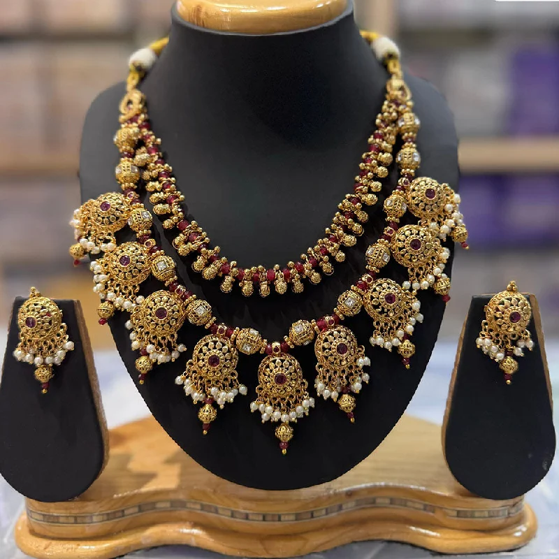 Limited Stock On Premium Jewelry At Low Prices JCM Gold Plated Pota Stone And Pearls  Necklace Set