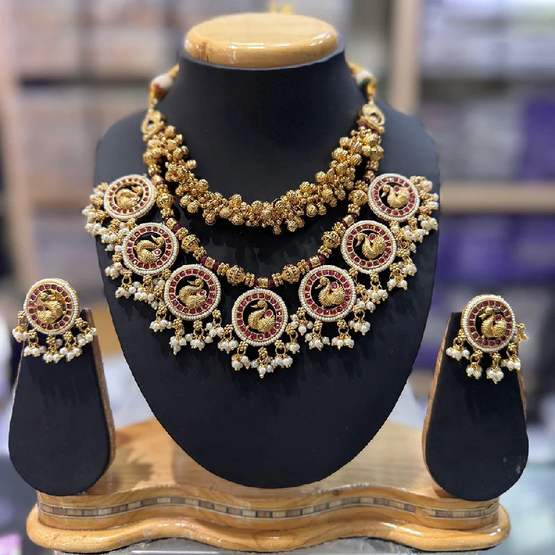 Shop Elegant Jewelry At Unbeatable Prices JCM Gold Plated Pota Stone And Pearls Peacock Necklace Set
