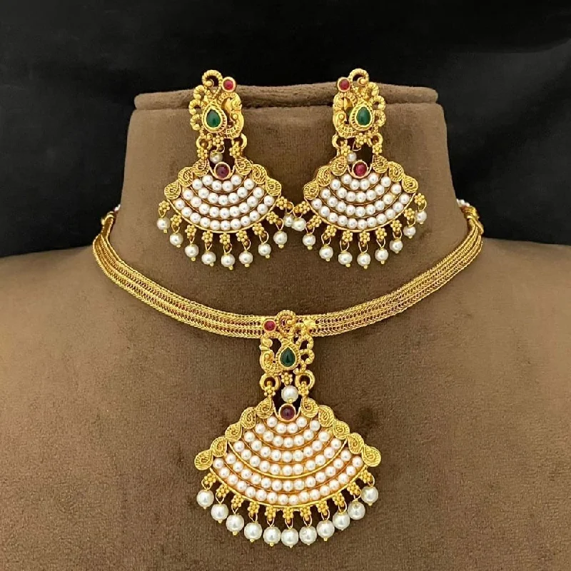 Flash Sale On Exquisite Jewelry – Don't Miss Out Joyful Jewel Art Matte Gold Plated Pota Stone And Pearl Necklace Set