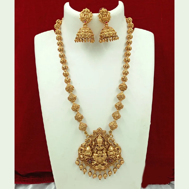 Unique Jewelry Designs Now At Discounted Rates Joyful Jewel Art Matte Gold Plated Pota Stone Temple Long Necklace Set