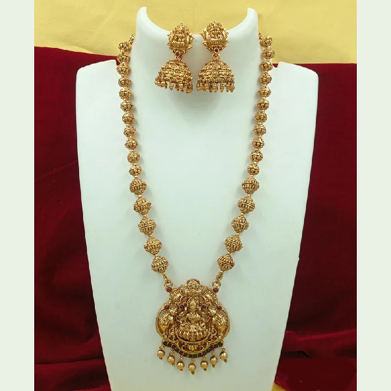 Grab Your Dream Jewelry At The Lowest Prices Joyful Jewel Art Matte Gold Plated Pota Stone Temple Long Necklace Set
