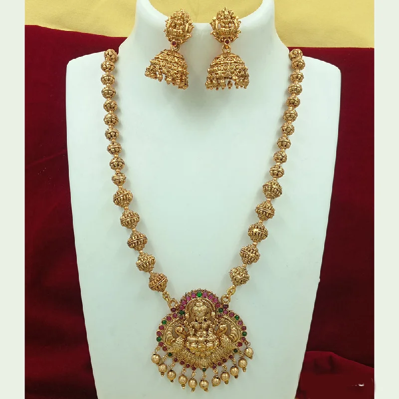 Personalized Jewelry At Special Discount Rates Joyful Jewel Art Matte Gold Plated Pota Stone Temple Long Necklace Set