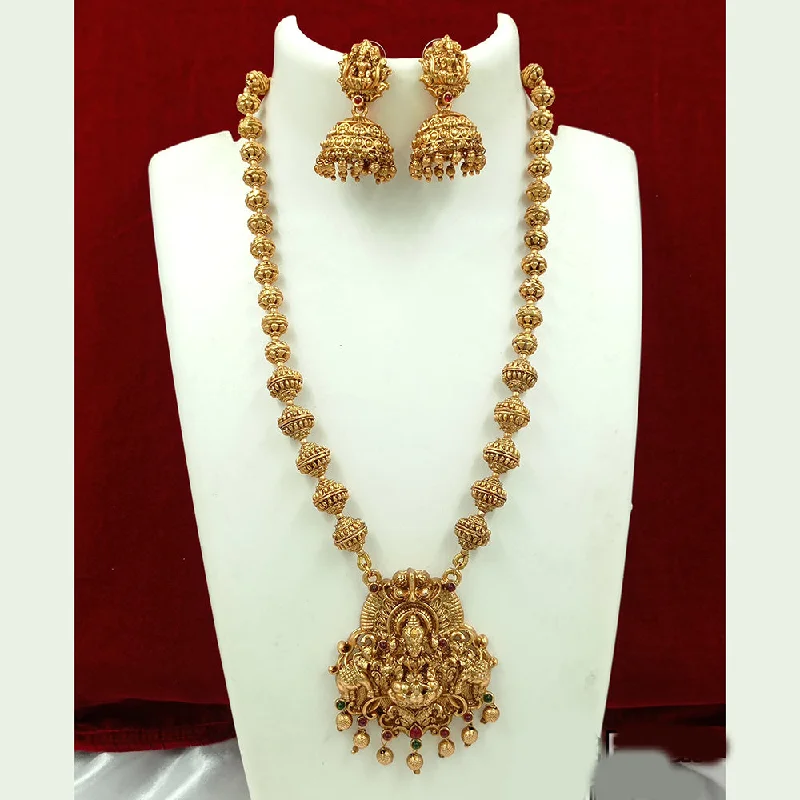 Limited-Time Jewelry Sale – Elegant Styles At Less Joyful Jewel Art Matte Gold Plated Pota Stone Temple Long Necklace Set