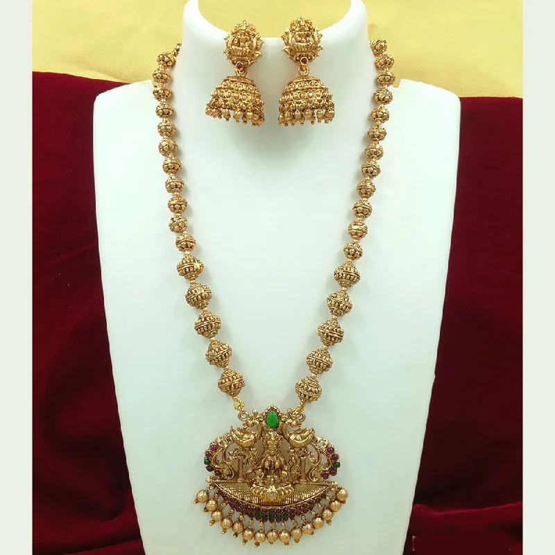 Shop Trending Jewelry With Exclusive Savings Joyful Jewel Art Matte Gold Plated Pota Stone Temple Long Necklace Set