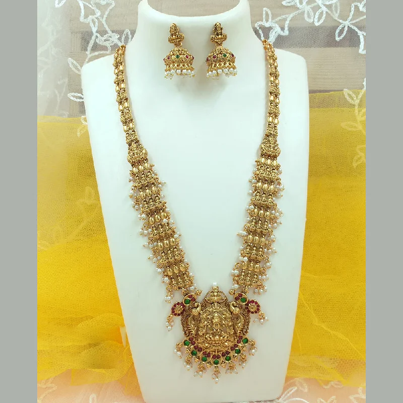 Flash Sale On Exquisite Jewelry – Don't Miss Out Joyful Jewel Art Matte Gold Plated Pota Stone Temple Long Necklace Set