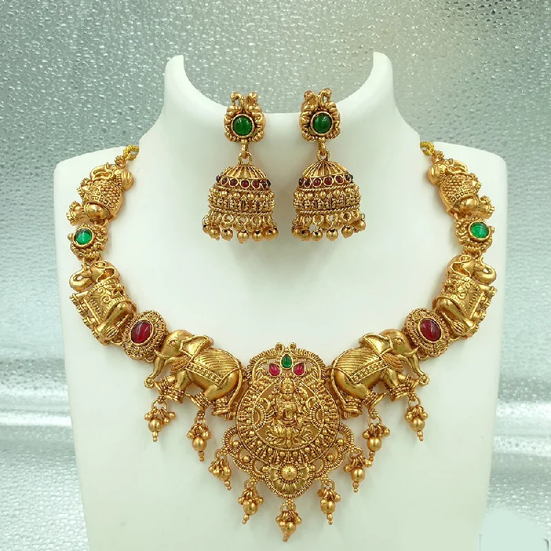 Limited-Time Offer On Premium Jewelry Collections Joyful Jewel Art Matte Gold Plated Pota Stone Temple Necklace Set
