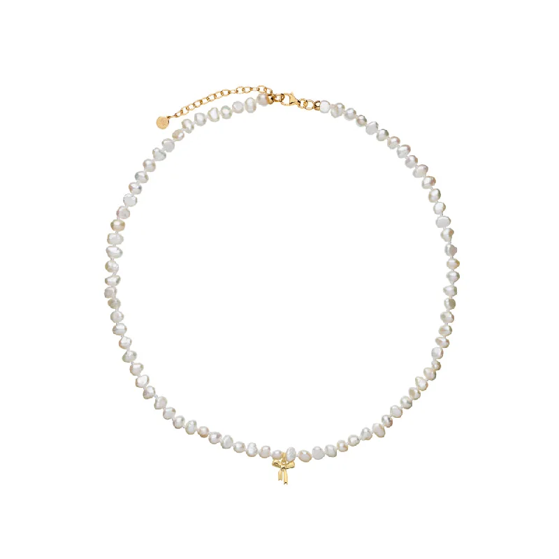 Exclusive Jewelry Discounts – Shop Now For Savings Karen Walker Petite Bow With Pearls Necklace - 9ct Yellow Gold