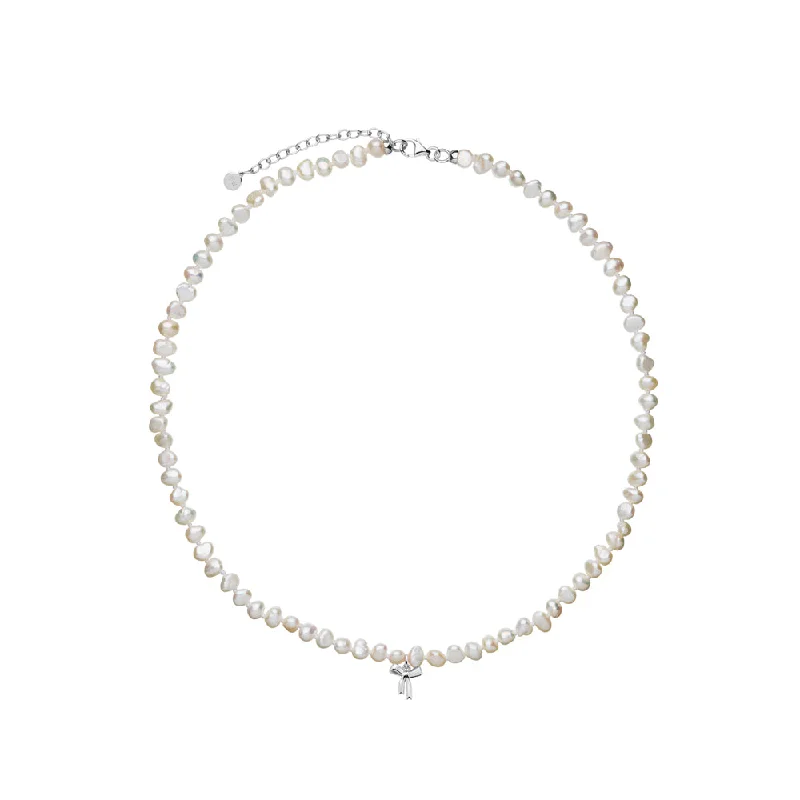 Luxury Jewelry Sale – Elegant Styles At Unbeatable Prices Karen Walker Petite Bow With Pearls Necklace - Sterling Silver