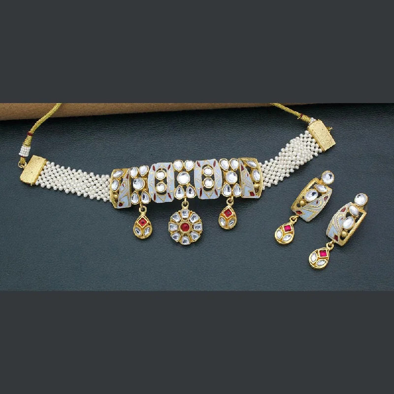 Limited-Stock Jewelry Sale – Once It's Gone, It's Gone Kavita Art Gold Plated Kundan Stone And Pearls Meenakari Choker Necklace Set