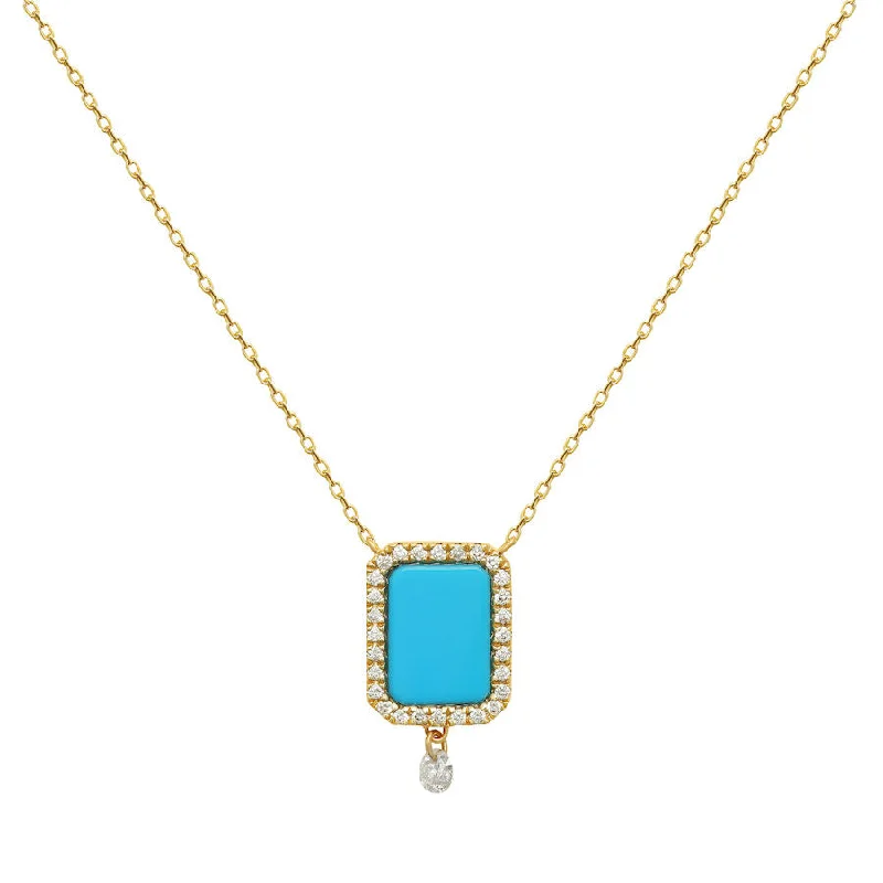Upgrade Your Jewelry Collection For Less Collier Semi Precious 18K Gold or Whitegold Necklace w. Turquoise & Diamonds