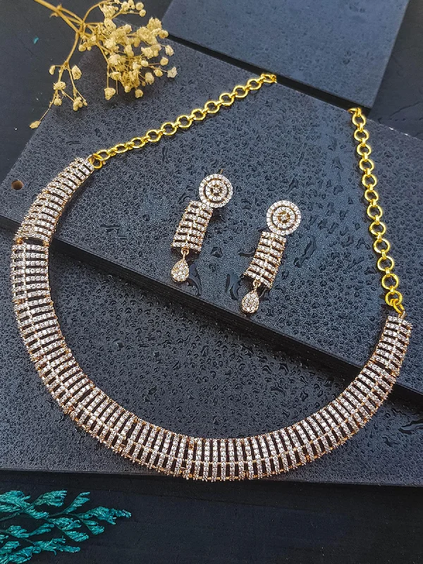 Waterproof Stainless Steel Jewelry For Lasting Beauty Premium Pink Gold Finish Zercon Necklace set