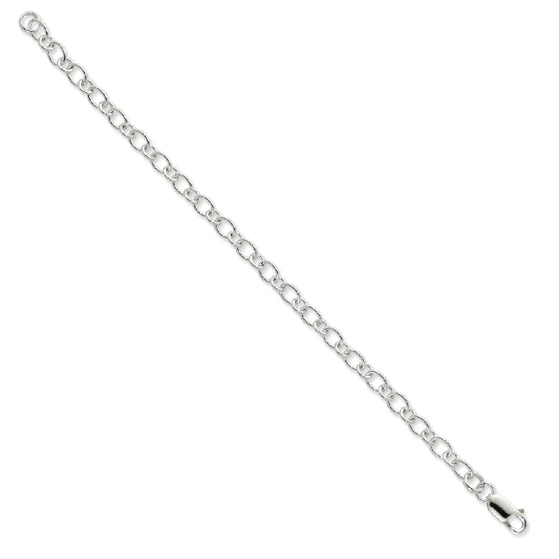 Rhodium Plated Sterling Silver 5.2mm Solid Fancy Cable Anklet