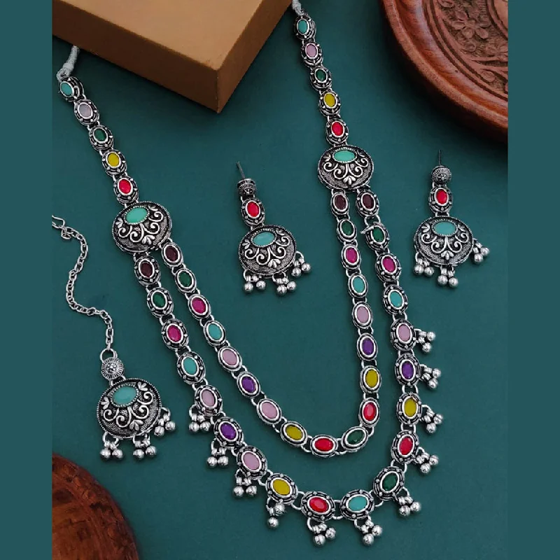 Accessorize For Less – Luxury Jewelry At Affordable Prices Shagna Oxidised Plated Crystal Stone And Ghungroo Double Layer Necklace Set