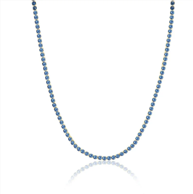 Personalized Jewelry At Special Discount Rates Ellera Grande 18K Gold Plated Necklace w. Blue Zirconias