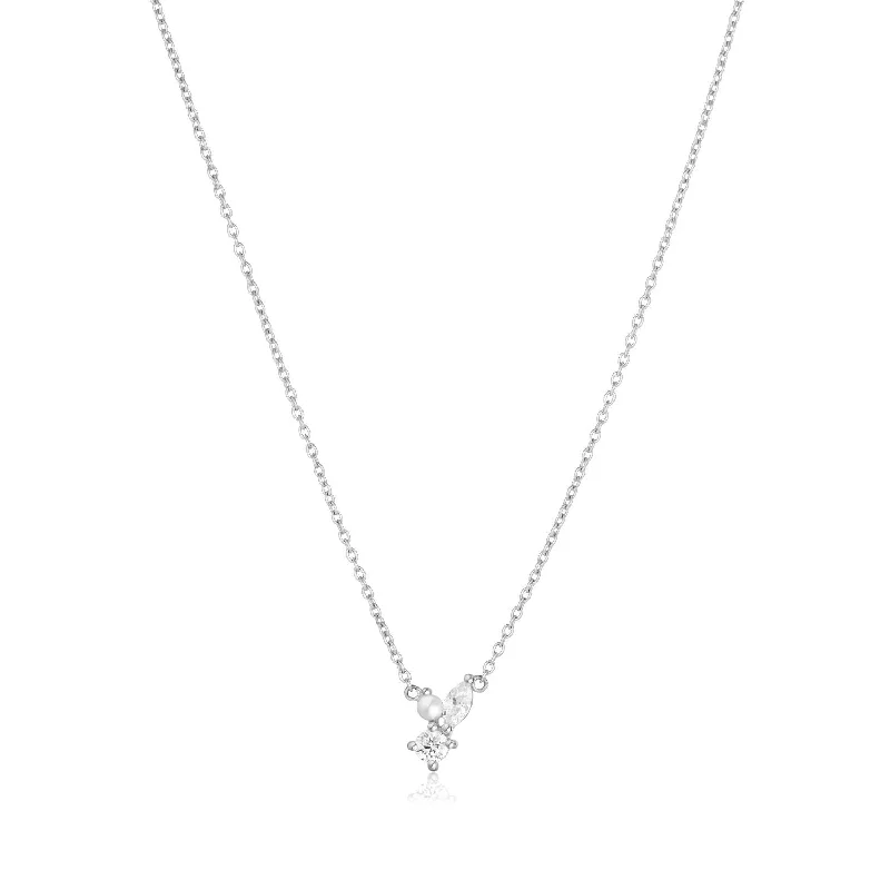 Luxury Jewelry Without The Luxury Price Tag Adria Tre Piccolo Silver Necklace w. White Zirconias & Pearl