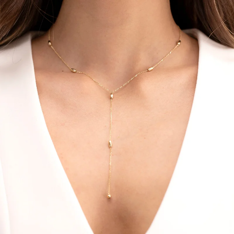 Once-A-Year Jewelry Sale – Grab Your Favorites Now Solid Gold Beaded Lariat Necklace, Lyla