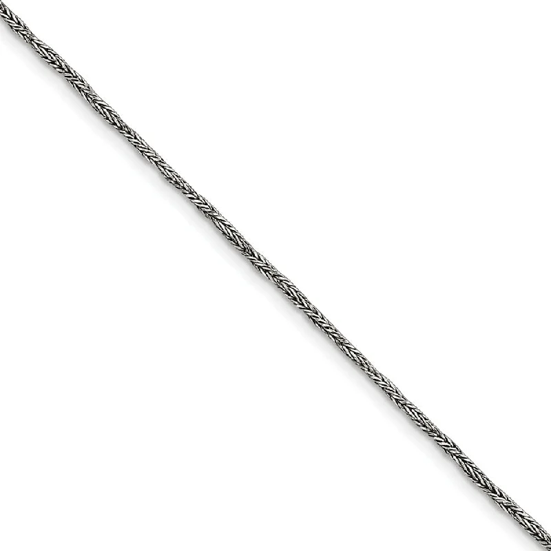 Sterling Silver 1.45mm Antiqued Wheat Chain Anklet, 9 Inch