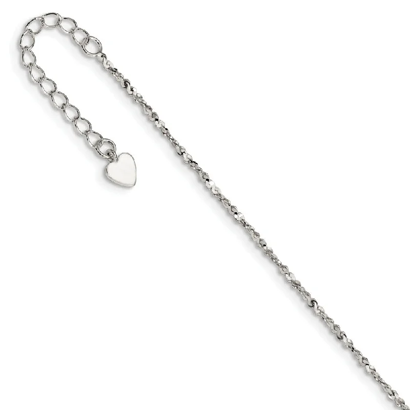 Sterling Silver 1mm Twisted Serpentine Heart Anklet, 9-10.5 Inch