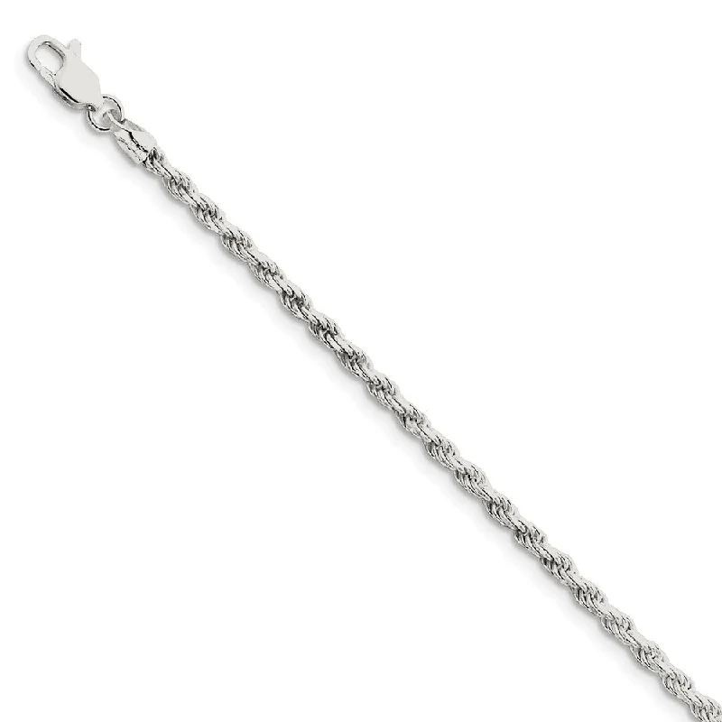 Sterling Silver 2.75mm Diamond-cut Rope Chain Anklet, 9 Inch