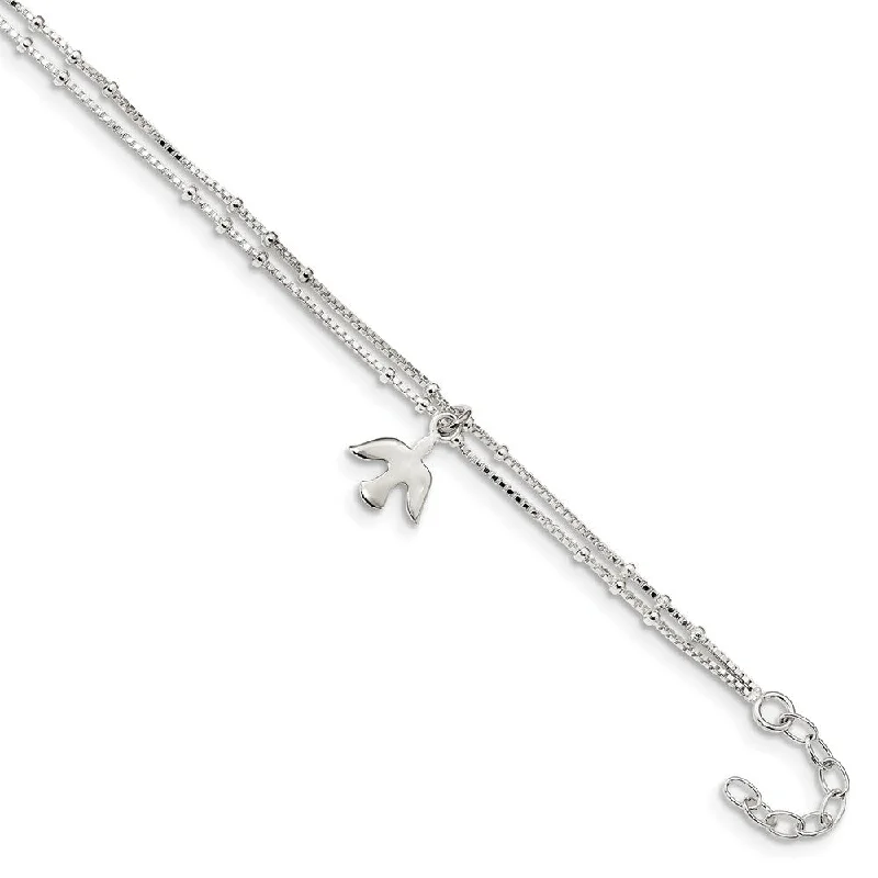 Sterling Silver 2 Strand Dove Box Chain Anklet, 9-10 Inch