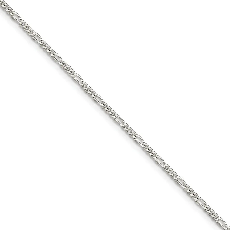 Sterling Silver 2mm Diamond Cut and Polished Figaro Anklet, 9 Inch