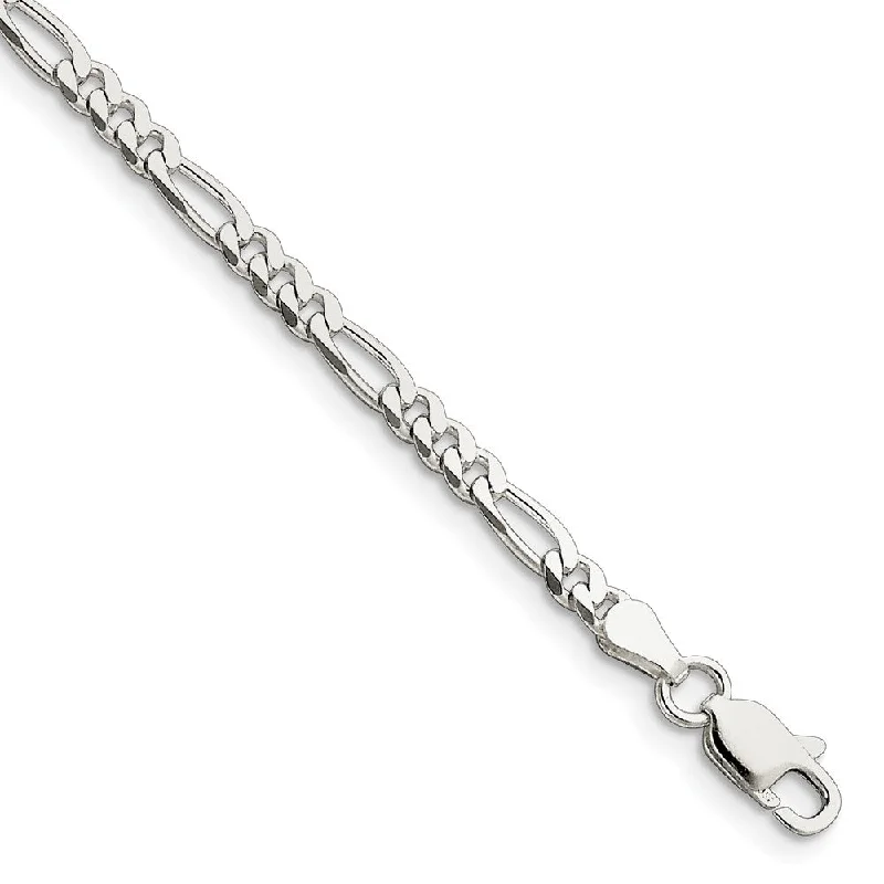 Sterling Silver 3.5mm Solid Figaro Chain Bracelet or Anklet, 9 Inch