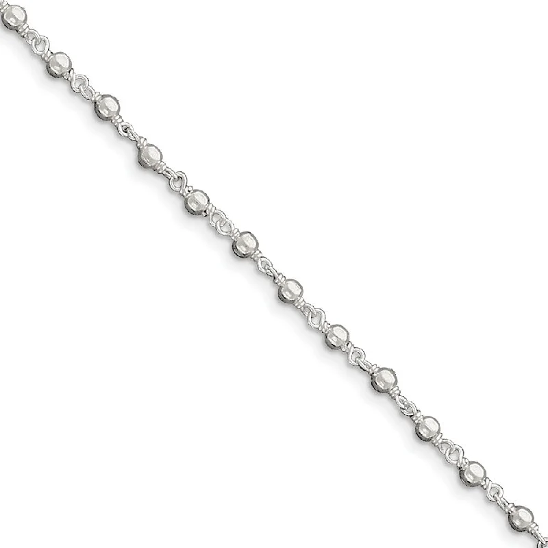 Sterling Silver 3mm Fancy Beaded Anklet, 10 Inch