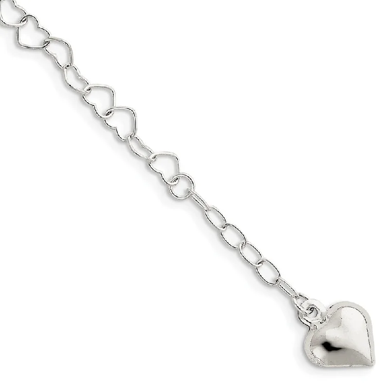 The Ultimate Jewelry Sale – Shop Premium Styles Sterling Silver 5mm Heart Link And Dangling 12mm Heart Anklet, 9-10 In The Ultimate Jewelry Sale – Shop Premium Styles Sterling Silver 5mm Heart Link And Dangling 12mm Heart Anklet, 9-10 In