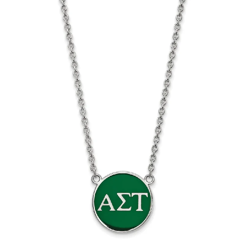 Must-Have Jewelry At Unbelievable Discounts Sterling Silver Alpha Sigma Tau Large Green Enamel Disc Necklace
