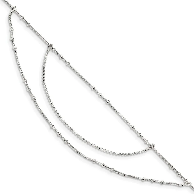 Sterling Silver Beaded Box Chain Swag Anklet, 9-10 Inch