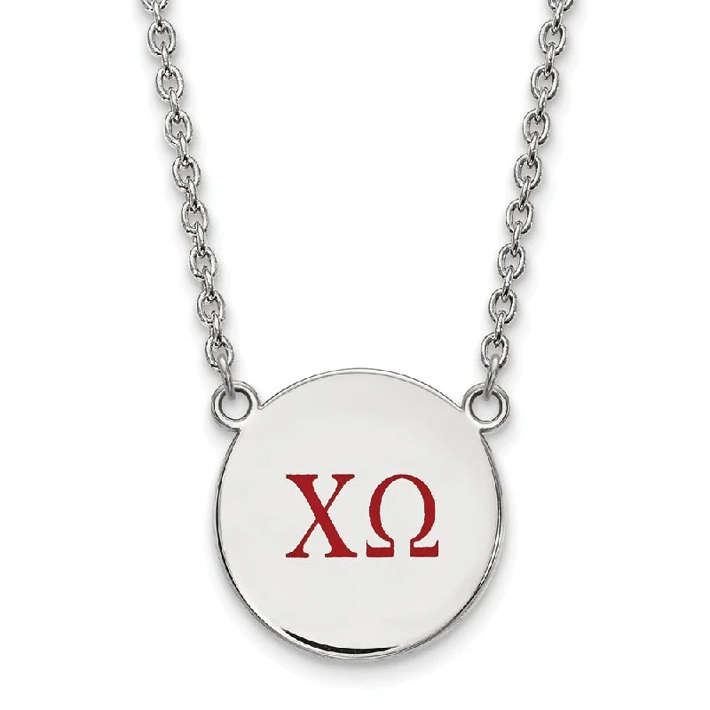 Timeless Elegance Now At Special Discounts Sterling Silver Chi Omega Large Red Enamel Greek Letters Necklace