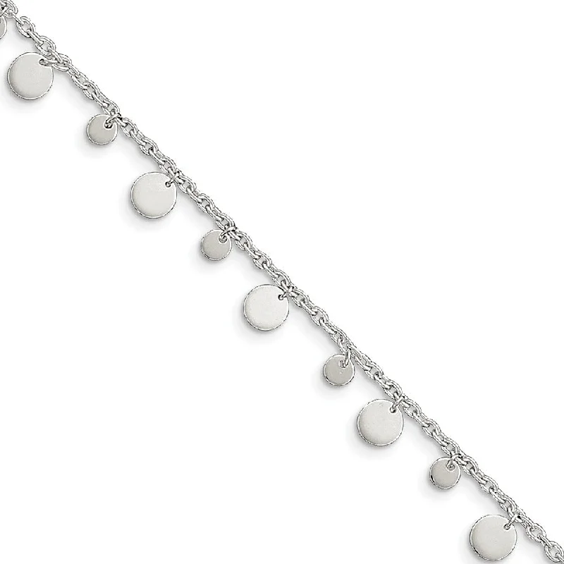 Sterling Silver Circle Drop Anklet, 10 Inch