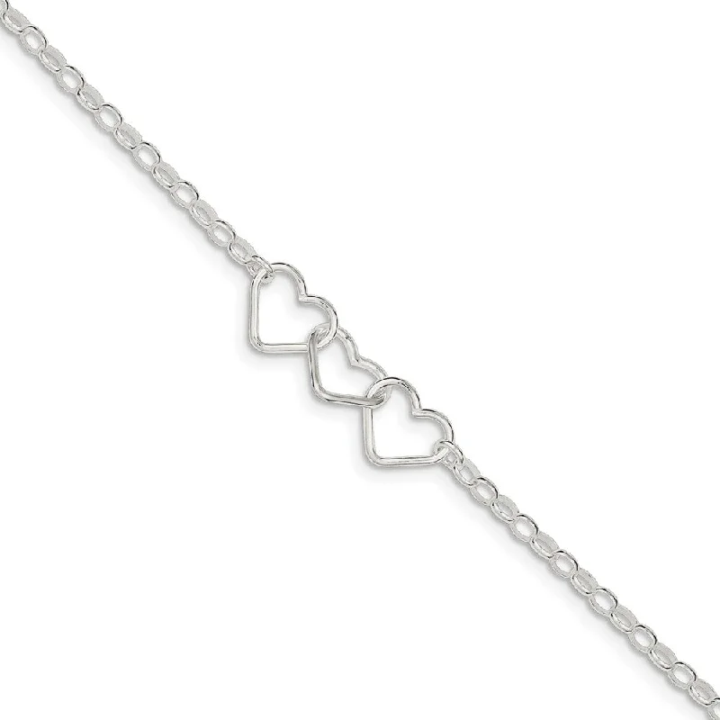 Sterling Silver interlocking Hearts Anklet, 9 Inch