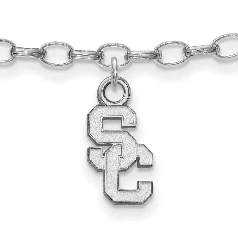 Sterling Silver Rhodium Plated U of Southern California Anklet, 9 Inch