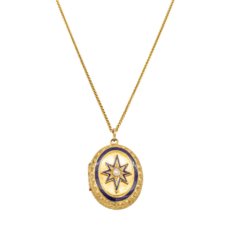 Premium Jewelry Now Available At Special Discounts Vintage 18ct Yellow Gold Pearl & Enamel Locket