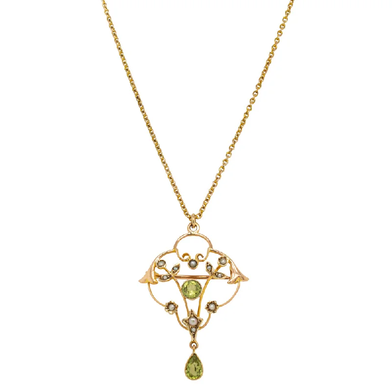 Chic And Stylish Jewelry At Discounted Prices Vintage 9ct Yellow Gold Peridot & Seed Pearl Pendant