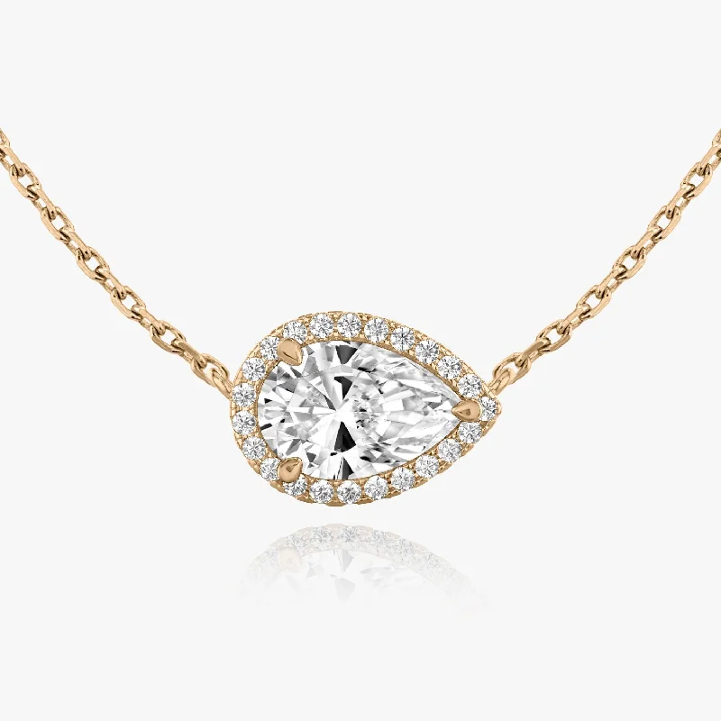 Timeless Elegance, Temporary Discounts – Act Fast Pear Halo 14K Rosegold Necklace w. Lab-Grown Diamonds