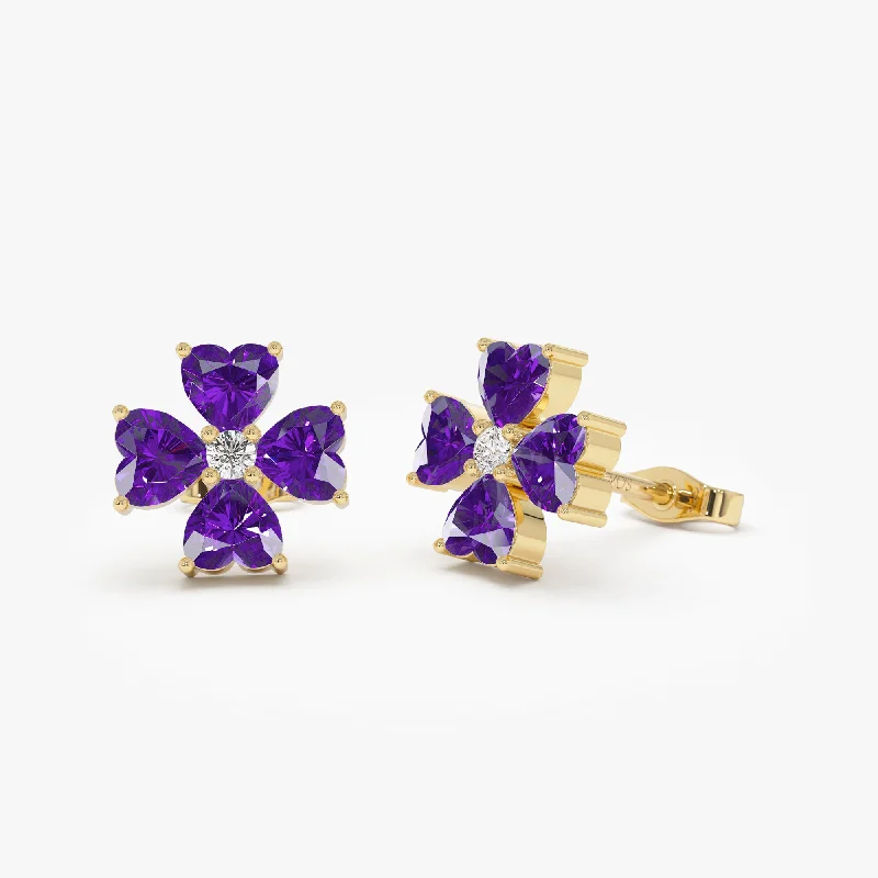 Unmissable Jewelry Sale – Shop Before It's Too Late 14k Amethyst Four Leaf Clover Studs