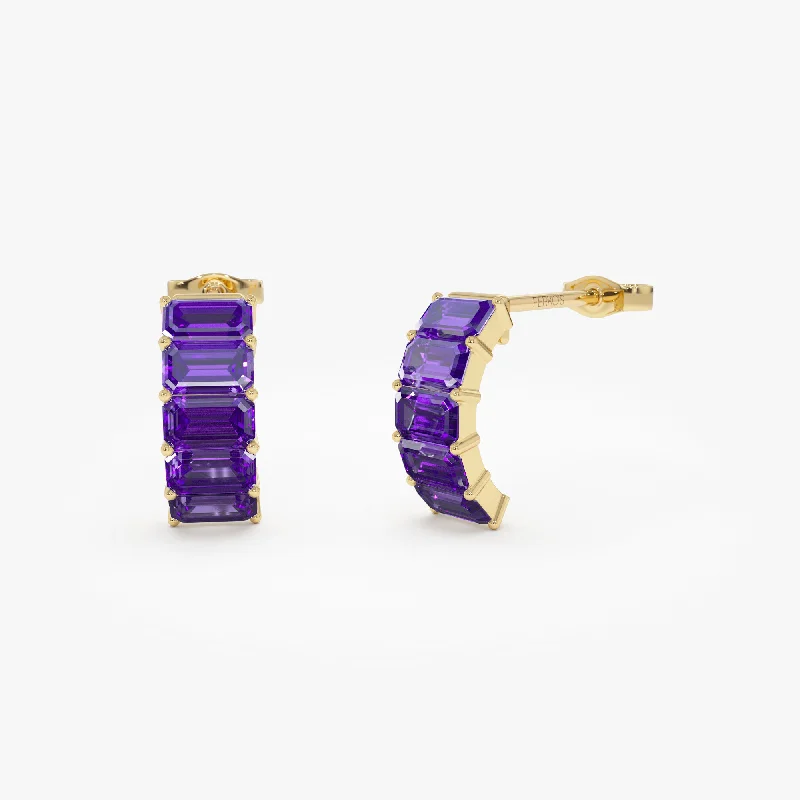 Shop Fine Jewelry With Amazing Deals 14K Emerald Cut Amethyst Half Hoop Earrings