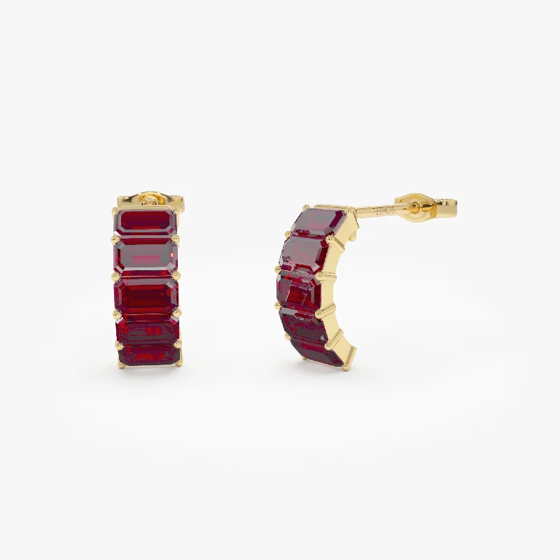 Best Jewelry Sale – Shop Exclusive Designs Now 14K Emerald Cut Garnet Half Hoop Earrings