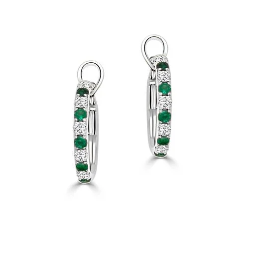 Delicate Crystal Jewelry For Sophisticated Charm 14k White Gold .23cttw Emerald & .22cttw Diamond Hoop Earrings