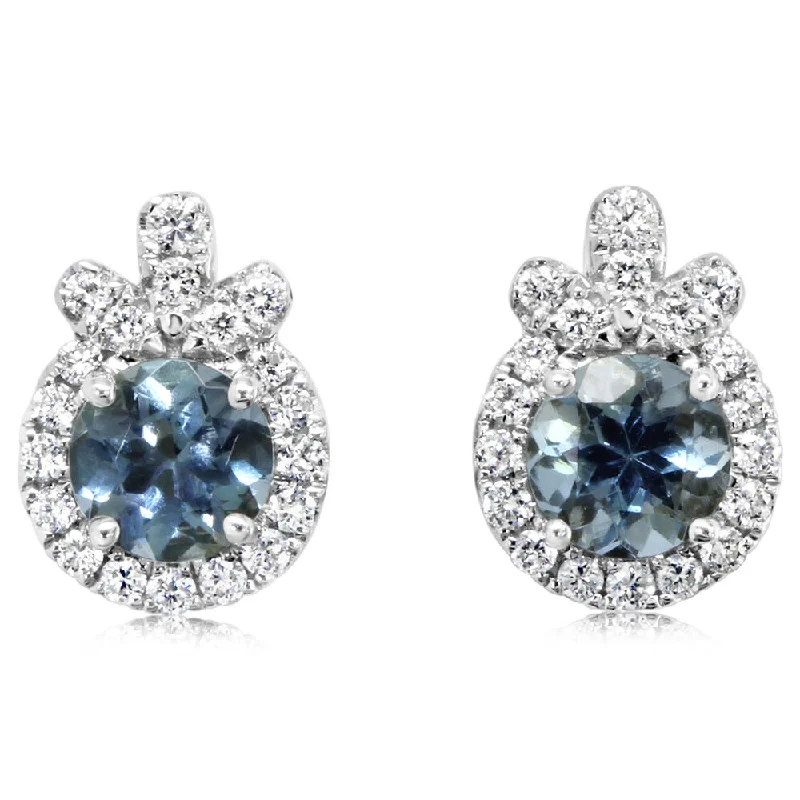 Handcrafted Beauty At Affordable Prices 14K White Gold Aquamarine/Diamond Earrings