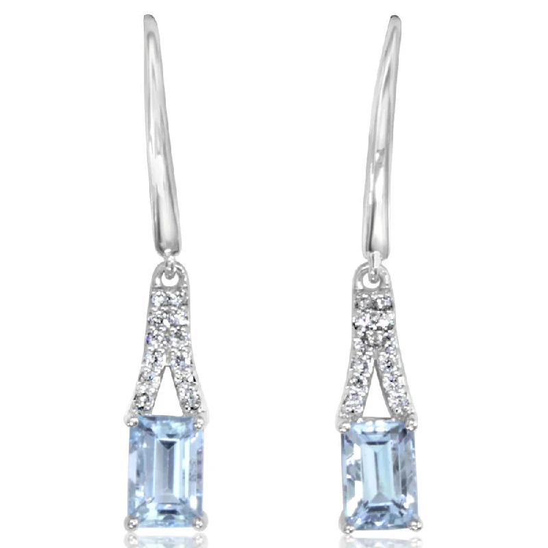 Stunning Jewelry At A Fraction Of The Price 14K White Gold Aquamarine/Diamond Earrings