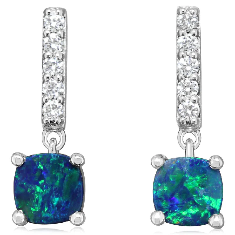 Get The Sparkle You Love At Prices You Adore 14K White Gold Australian Opal Doublet/Diamond Earrings