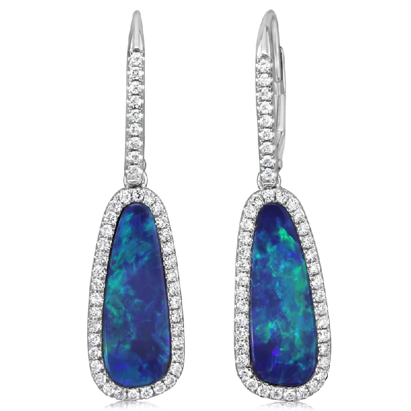 Huge Markdowns On Premium Jewelry Styles 14K White Gold Australian Opal Doublet/Diamond Earrings