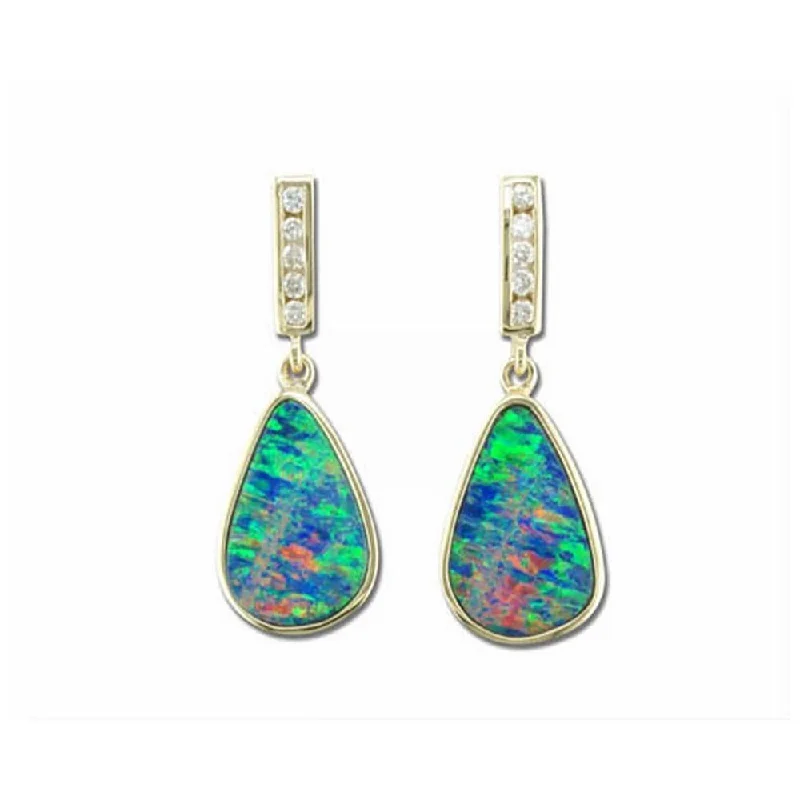 Elegant Necklaces And Bracelets At Limited-Time Offers 14K White Gold Australian Opal Doublet/Diamond Earrings