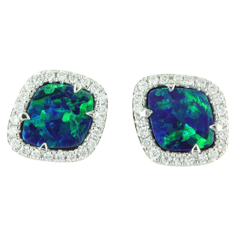 Must-Have Jewelry At Irresistible Discounts 14K White Gold Australian Opal Doublet/Diamond Earrings