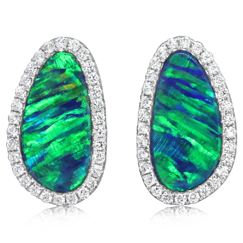 Exclusive Jewelry Bundles At Discounted Prices 14K White Gold Australian Opal Doublet/Diamond Earrings