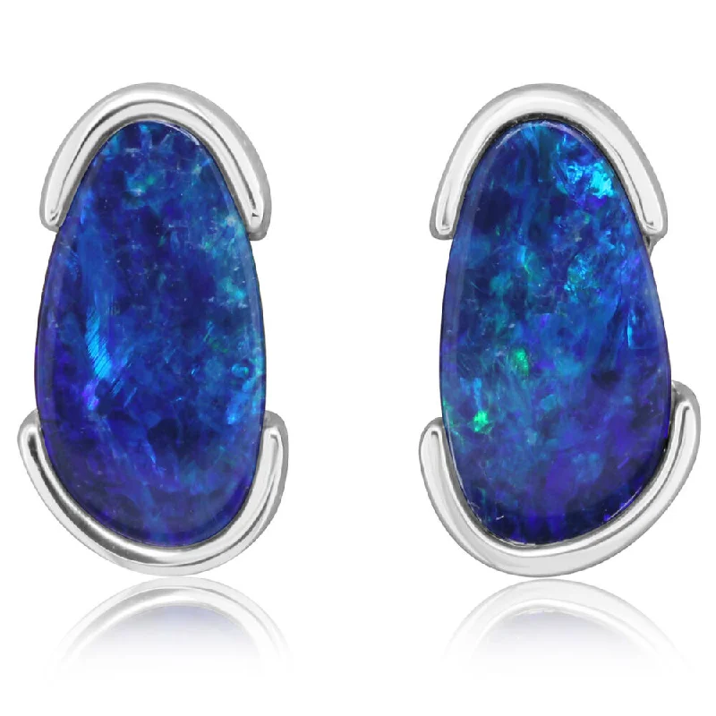 Unique Jewelry For Less – Shop The Sale Now 14K White Gold Australian Opal Doublet Earrings