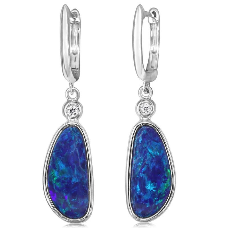 Shop Jewelry That Shines Without The High Price 14K White Gold Australian Opal Doublet with Diamond Earrings